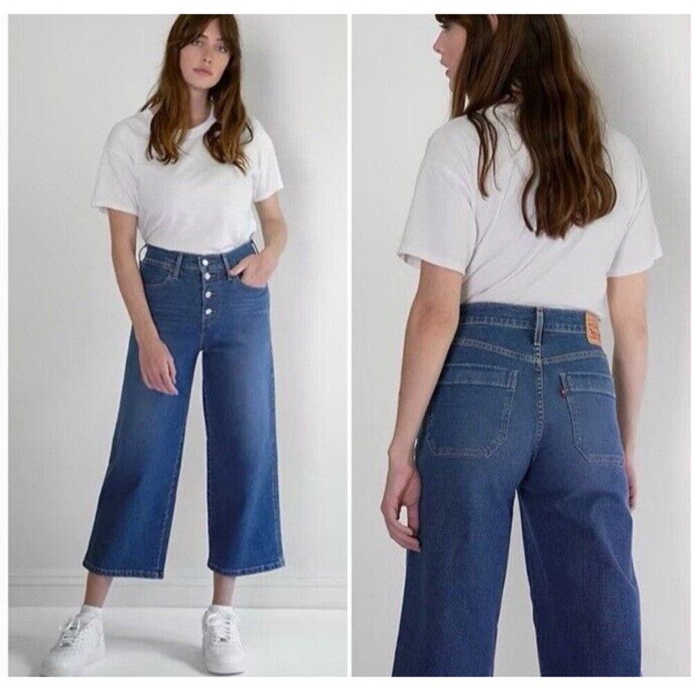 Levi's Women's Mile High Cropped Wide Leg Jeans Size 30 Button Fly Stretch EUC
